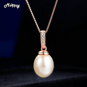 Freshwater Pearl Chain Necklace & Pendant 925 Silver Rose Plated Jewelry
