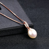 Freshwater Pearl Chain Necklace & Pendant 925 Silver Rose Plated Jewelry