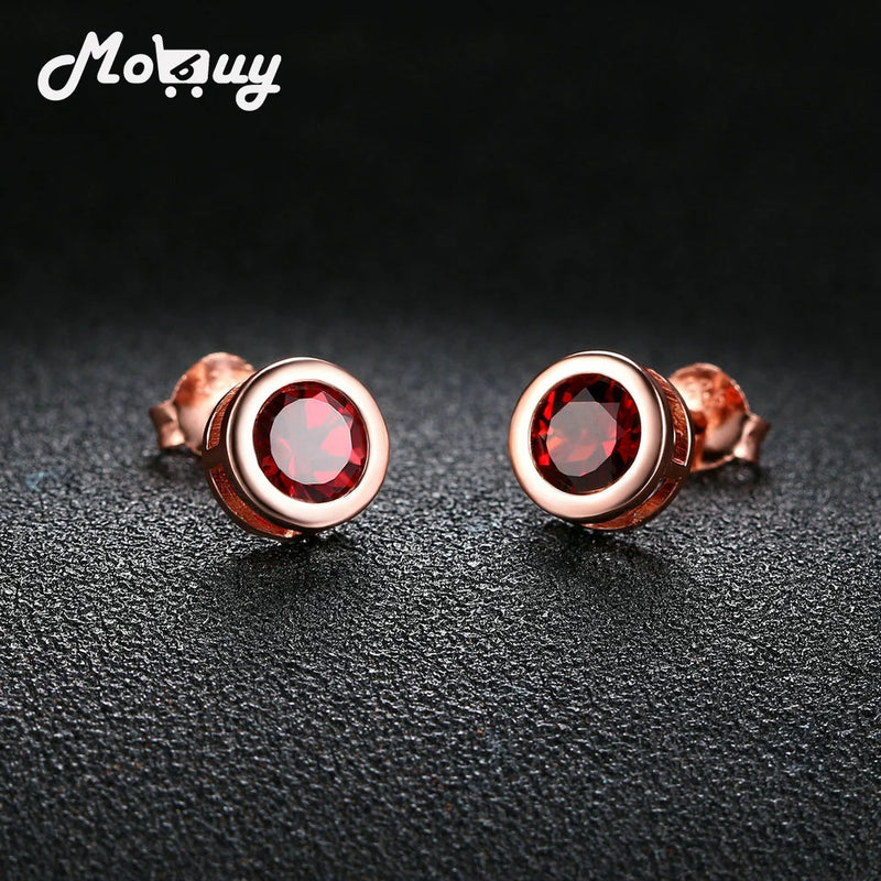 Garnet Gemstone Stud Earrings 925 Sterling Silver Fine Jewelry For Women Girls