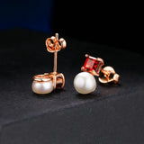 Natural Pearl Gemstone Stud Earrings 925 Silver Rose Plated Garnet Jewelry