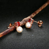 Natural Pearl Gemstone Stud Earrings 925 Silver Rose Plated Garnet Jewelry