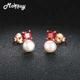 Natural Pearl Gemstone Stud Earrings 925 Silver Rose Plated Garnet Jewelry