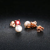 Natural Pearl Gemstone Stud Earrings 925 Silver Rose Plated Garnet Jewelry