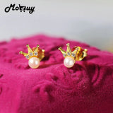 S925 Silver Freshwater Pearl Crown Stud Earrings 14K Plated
