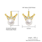 S925 Silver Freshwater Pearl Crown Stud Earrings 14K Plated