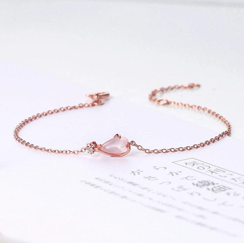 Sakura Sterling Silver Bracelet Rose Quartz 18K Plated Fine Jewelry