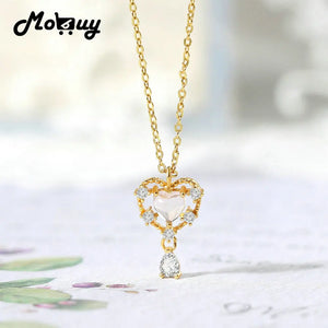 ViVi Sweet Heart 925 Silver Necklace Rose Quartz Pendant CZ Plated Jewelry