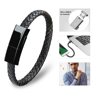 Leather Bracelet USB Charging Cable for Men