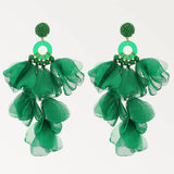 Green Crystal Yarn Flower Dangle Earrings