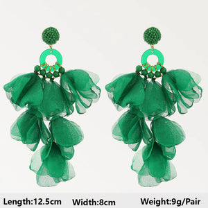 Green Crystal Yarn Flower Dangle Earrings