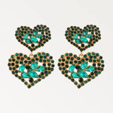 Green Crystal Yarn Flower Dangle Earrings