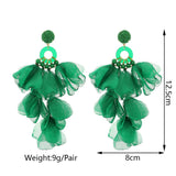 Green Crystal Yarn Flower Dangle Earrings