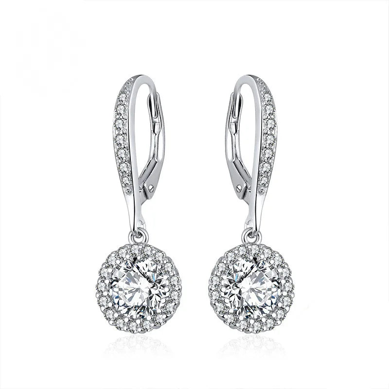 Sterling Silver Zircon Dangle Drop Earrings for Girls