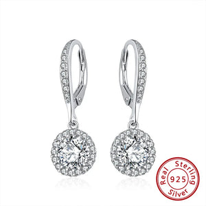 Sterling Silver Zircon Dangle Drop Earrings for Girls