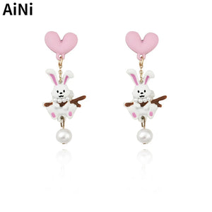 Sweet Rabbits Earrings 925 Silver Needle for Women Hot Selling