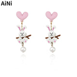 Sweet Rabbits Earrings 925 Silver Needle for Women Hot Selling
