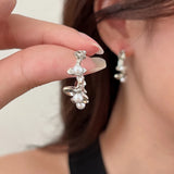 925 Silver Needle Hoop Earrings with Simulated Pearl - Hot Style