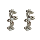 925 Silver Needle Hoop Earrings with Simulated Pearl - Hot Style