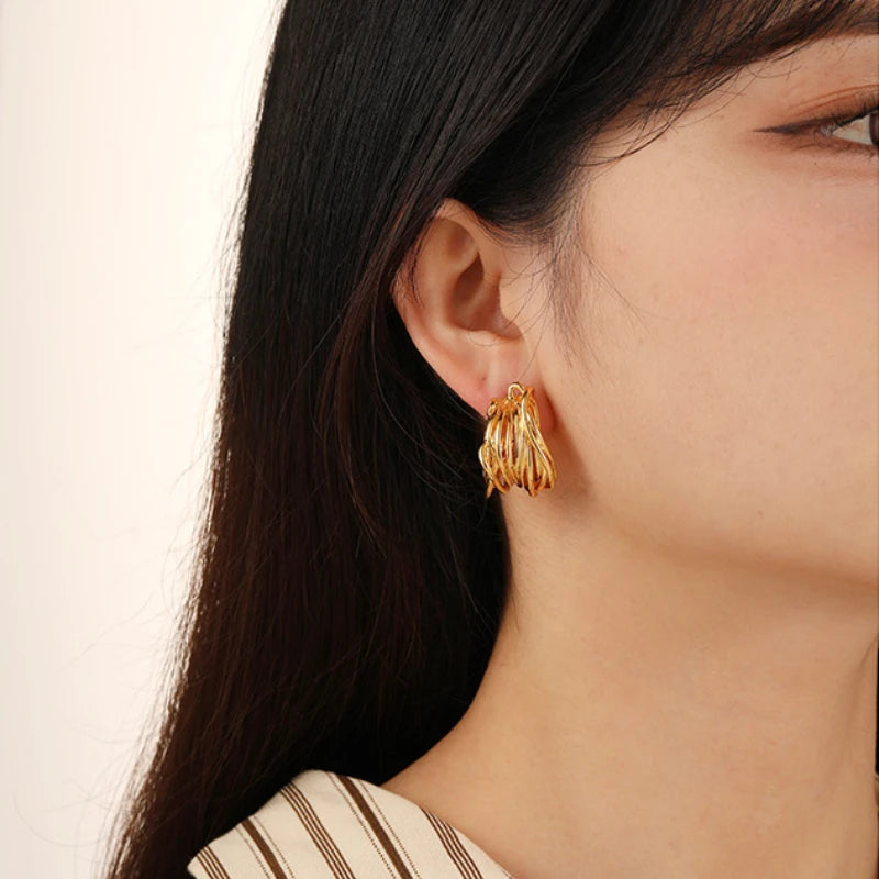 Modern 925 Silver Needle Brass Earrings For Women Girl Gift