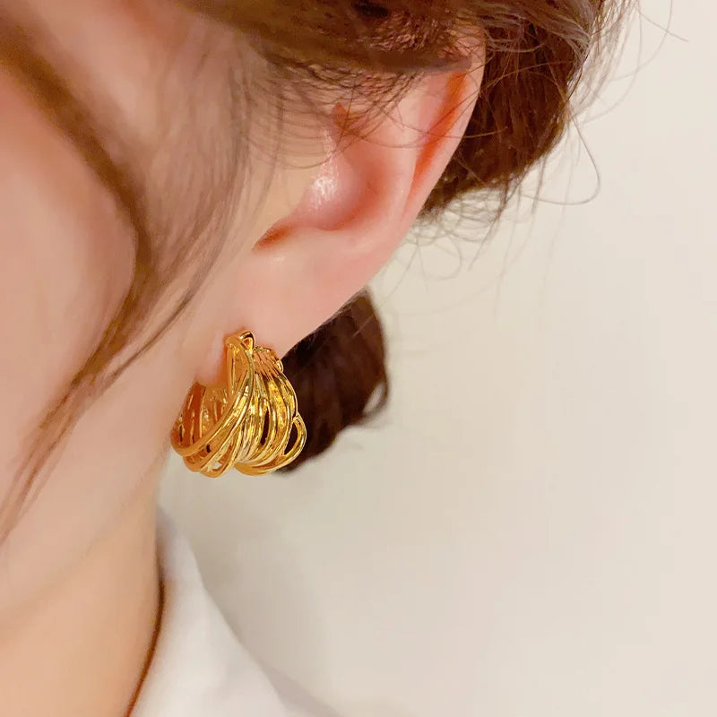 Modern 925 Silver Needle Brass Earrings For Women Girl Gift