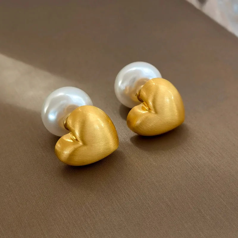 925 Silver Sweet Simulated Pearl Heart Earrings For Women Wedding