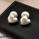 925 Silver Sweet Simulated Pearl Heart Earrings For Women Wedding