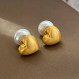 925 Silver Sweet Simulated Pearl Heart Earrings For Women Wedding