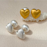 925 Silver Sweet Simulated Pearl Heart Earrings For Women Wedding