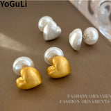925 Silver Sweet Simulated Pearl Heart Earrings For Women Wedding