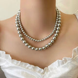 Grey Glass Simulated Pearl Necklace For Women