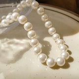 Grey Glass Simulated Pearl Necklace For Women