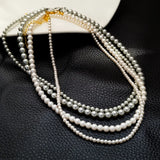 Grey Glass Simulated Pearl Necklace For Women