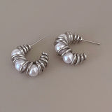 Metal Simulated Pearl Earrings For Women Ear Accessories