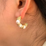 Metal Simulated Pearl Earrings For Women Ear Accessories