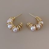 Metal Simulated Pearl Earrings For Women Ear Accessories