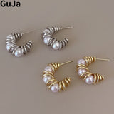 Metal Simulated Pearl Earrings For Women Ear Accessories