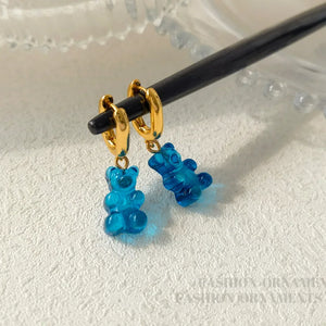 Green Transparent Resin Little Bear Drop Earrings