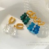 Green Transparent Resin Little Bear Drop Earrings