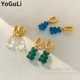 Green Transparent Resin Little Bear Drop Earrings