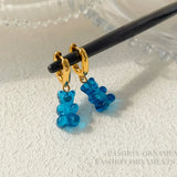 Green Transparent Resin Little Bear Drop Earrings