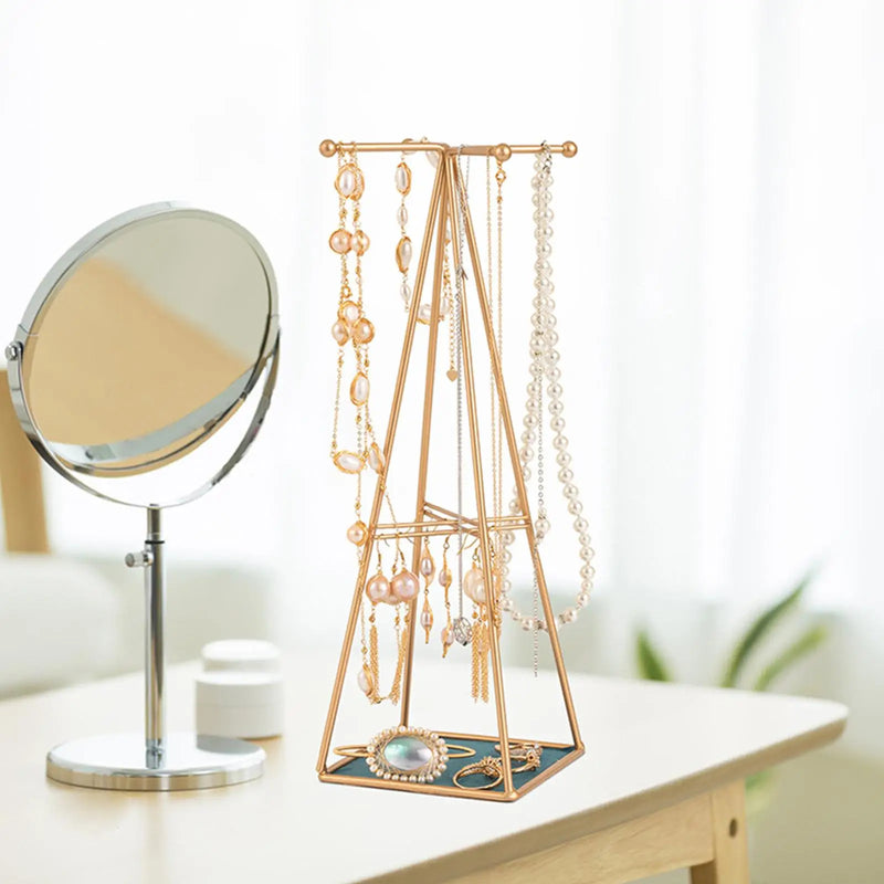 Modern Jewelry Organizer Stand with Metal Tray Gift