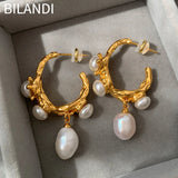 Big Metal Dangle Simulated Pearl Earrings For Women Party