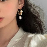 Big Metal Dangle Simulated Pearl Earrings For Women Party