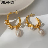 Big Metal Dangle Simulated Pearl Earrings For Women Party