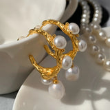 Big Metal Dangle Simulated Pearl Earrings For Women Party