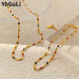 Colorful Beads Necklace Bracelet Set High Brass Chain Women