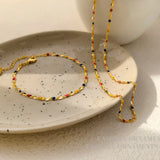 Colorful Beads Necklace Bracelet Set High Brass Chain Women