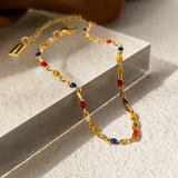 Colorful Beads Necklace Bracelet Set High Brass Chain Women