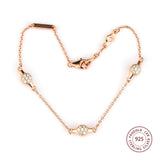 925 Silver Rose & Clear CZ Chain Bracelet for Women