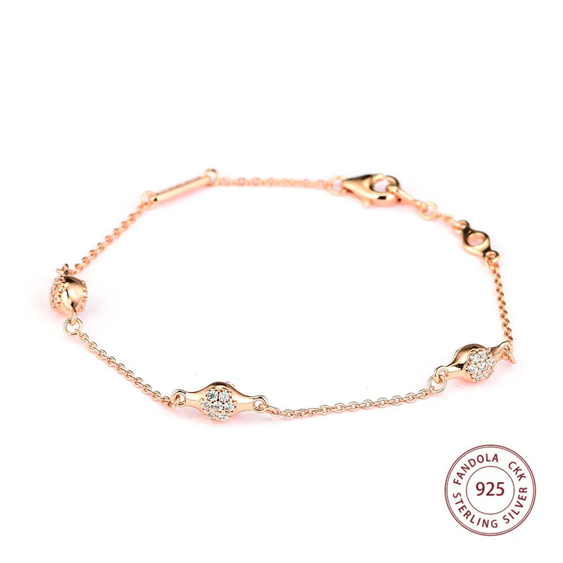 925 Silver Rose & Clear CZ Chain Bracelet for Women